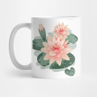 Water lily flowers with bud in water lily pond Mug